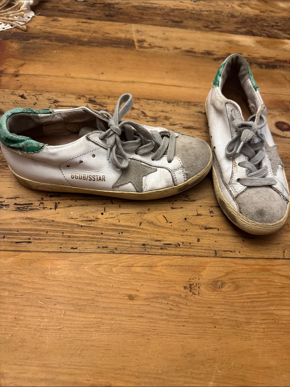 Golden Goose Kids White Gray Sneakers with Green Heel Tab 32/13-13.5